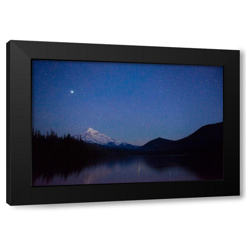 Mt Hood reflecting into Lost Lake in the evening Hood National Forest-Oregon Black Modern Wood Framed Art Print by Probst, Greg