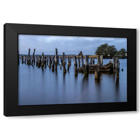 Usa-Oregon-Bandon Bandon Pier-Long Exposure Black Modern Wood Framed Art Print with Double Matting by Looney, Hollice