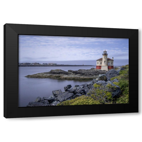 Usa-Oregon-Bandon Coquille River Lighthouse Black Modern Wood Framed Art Print with Double Matting by Looney, Hollice