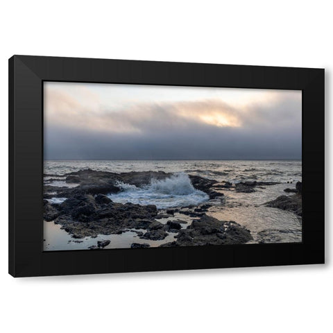 Usa-Oregon-Yachats Thors Well-Waves Crashing into Thors Well Black Modern Wood Framed Art Print with Double Matting by Looney, Hollice
