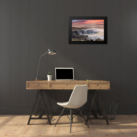 Usa-Oregon-Yachats Thors Well-Waves Crashing into Thors Well Black Modern Wood Framed Art Print by Looney, Hollice