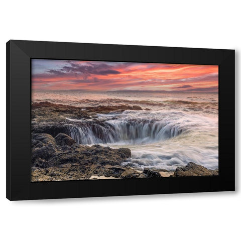 Usa-Oregon-Yachats Thors Well-Waves Crashing into Thors Well Black Modern Wood Framed Art Print with Double Matting by Looney, Hollice