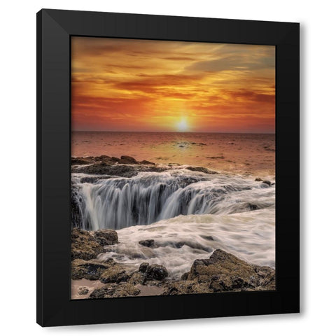 Usa-Oregon-Yachats Thors Well-Waves Crashing into Thors Well Black Modern Wood Framed Art Print with Double Matting by Looney, Hollice