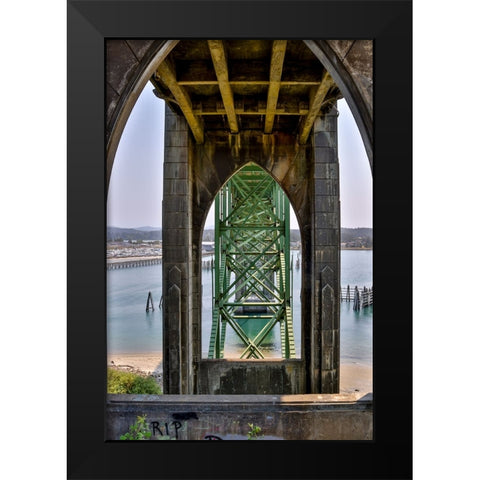 Usa-Oregon-Newport Yaquina Bay Bridge Black Modern Wood Framed Art Print by Looney, Hollice