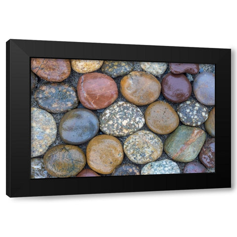 Usa-Oregon-Bandon Bandon Beach-Closeup of Rocks Gathered on the Beach Black Modern Wood Framed Art Print by Looney, Hollice