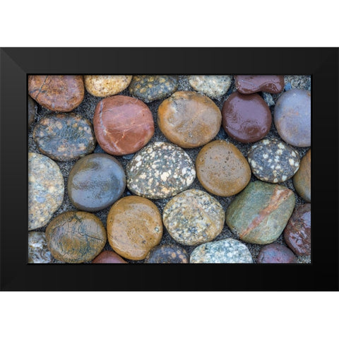 Usa-Oregon-Bandon Bandon Beach-Closeup of Rocks Gathered on the Beach Black Modern Wood Framed Art Print by Looney, Hollice
