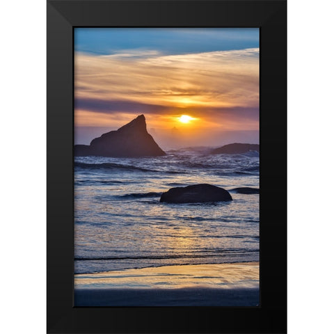 Usa-Oregon-Bandon Bandon Beach-Sunset at the Beach Black Modern Wood Framed Art Print by Looney, Hollice