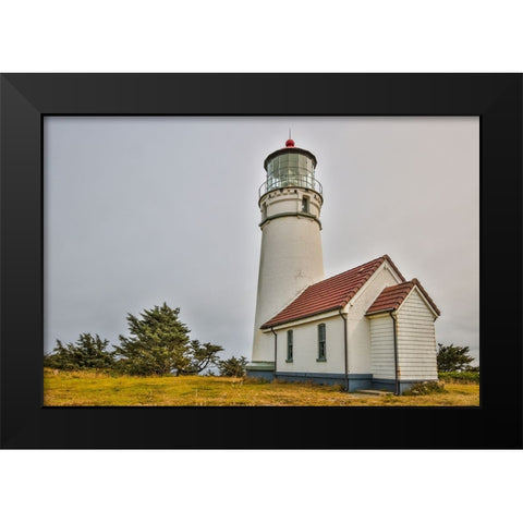 Usa-Oregon-Port Orford Cape Blanco Lighthouse on a Foggy Morning Black Modern Wood Framed Art Print by Looney, Hollice