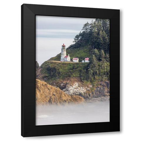Usa-Oregon-Florence Heceta Head Lighthouse Black Modern Wood Framed Art Print by Looney, Hollice