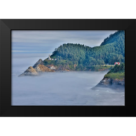 Usa-Oregon-Florence Heceta Head Lighthouse Black Modern Wood Framed Art Print by Looney, Hollice