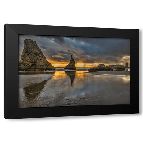 Bandon Beach-Oregon Black Modern Wood Framed Art Print with Double Matting by Ford, John