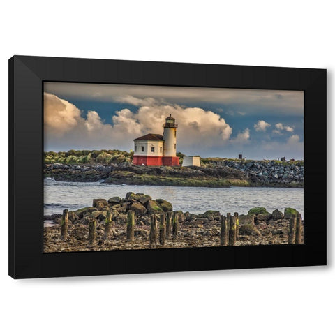 Coquille River Lighthouse-Bandon-Oregon Black Modern Wood Framed Art Print with Double Matting by Ford, John
