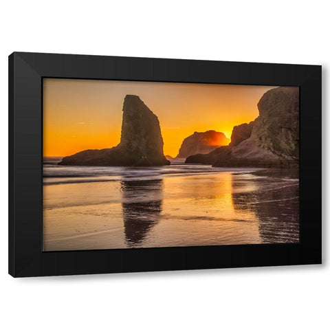 Bandon Beach-Oregon Black Modern Wood Framed Art Print with Double Matting by Ford, John