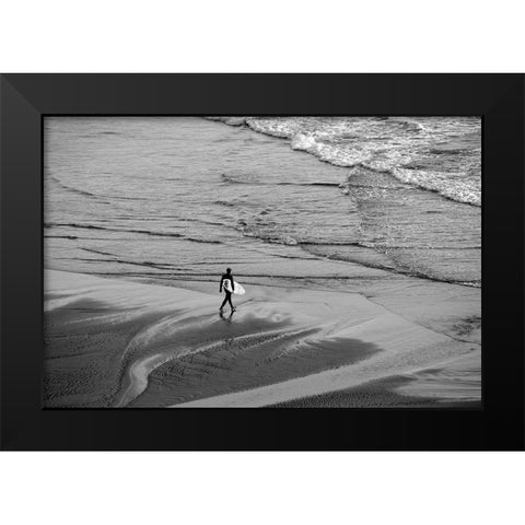 OR-Oregon Coast-Ecola State Park-Indian Beach-Going surfing Black Modern Wood Framed Art Print by Wild, Jamie and Judy
