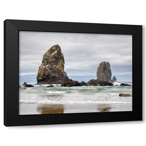 Oregon-Cannon Beach Needle Seastack-stormy sky Black Modern Wood Framed Art Print with Double Matting by Wild, Jamie and Judy