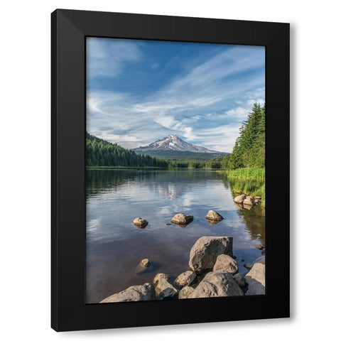 Oregon-Mt Hood National Forest Trillium Lake and Mt Hood Black Modern Wood Framed Art Print with Double Matting by Tilley, Rob