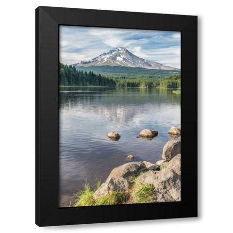 Oregon-Mt Hood National Forest Trillium Lake and Mt Hood Black Modern Wood Framed Art Print with Double Matting by Tilley, Rob