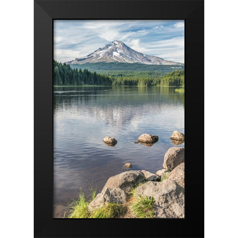 Oregon-Mt Hood National Forest Trillium Lake and Mt Hood Black Modern Wood Framed Art Print by Tilley, Rob