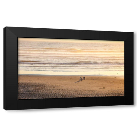 Oregon-Cape Arch with two riding bikes on the beach in the evening light Black Modern Wood Framed Art Print by Gulin, Sylvia