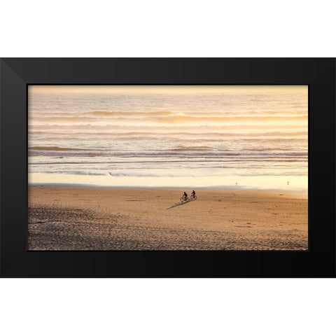 Oregon-Cape Arch with two riding bikes on the beach in the evening light Black Modern Wood Framed Art Print by Gulin, Sylvia
