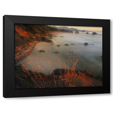 Cannon beach on the Pacific coast of Oregon Black Modern Wood Framed Art Print with Double Matting by SMO