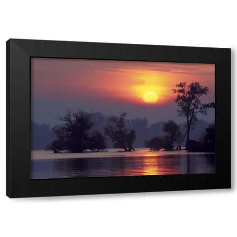 PA, Erie, Presque Isle SP, Sunset over lake Black Modern Wood Framed Art Print with Double Matting by Anon, Ellen