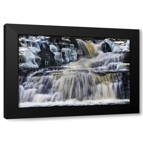 PA, Waterfall flows past rocks in Childs Park Black Modern Wood Framed Art Print by OBrien, Jay