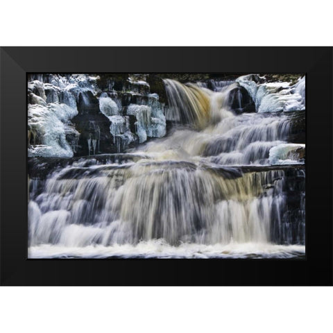 PA, Waterfall flows past rocks in Childs Park Black Modern Wood Framed Art Print by OBrien, Jay