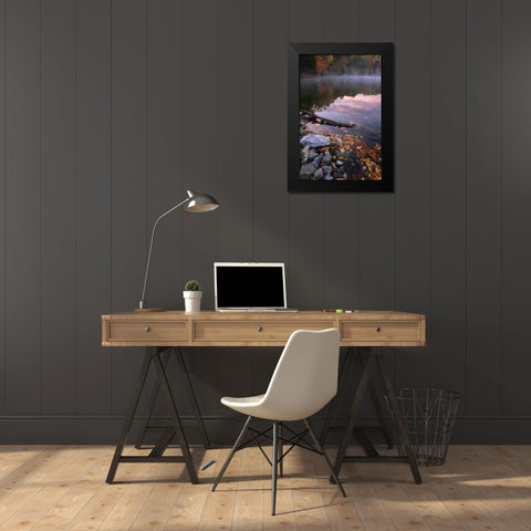 PA, Pocono Mountains Autumn sunrise on lake Black Modern Wood Framed Art Print by Bush, Marie