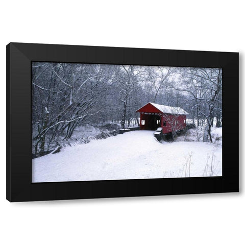 PA, Mariana Co, Hughes Covered Bridge in winter Black Modern Wood Framed Art Print with Double Matting by Rotenberg, Nancy