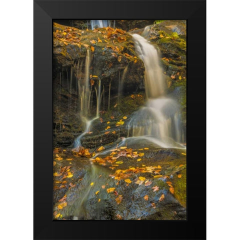 PA, Delaware Water gap NRA Waterfall over rocks Black Modern Wood Framed Art Print by OBrien, Jay