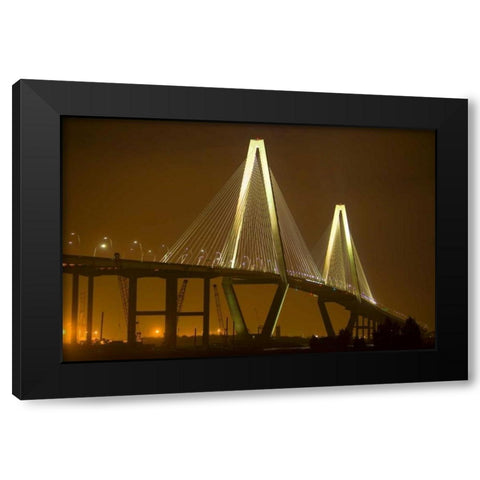 SC, Charleston Arthur Revenel Bridge at night Black Modern Wood Framed Art Print with Double Matting by Zuckerman, Jim