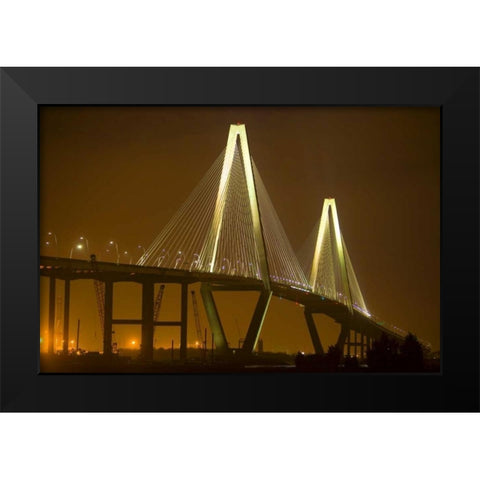 SC, Charleston Arthur Revenel Bridge at night Black Modern Wood Framed Art Print by Zuckerman, Jim