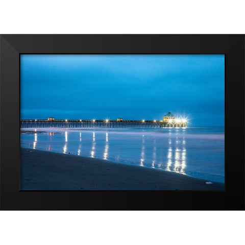 South Carolina Early cloudy morning at Folly Beach Black Modern Wood Framed Art Print by Looney, Hollice