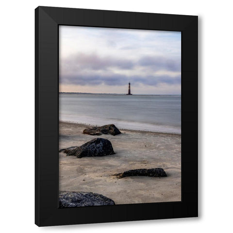 USA- South Carolina- Charleston. Folly Beach and Morris Island Lighthouse Black Modern Wood Framed Art Print with Double Matting by Looney, Hollice