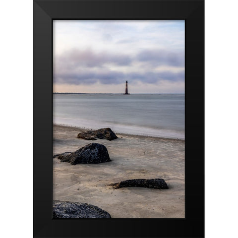 USA- South Carolina- Charleston. Folly Beach and Morris Island Lighthouse Black Modern Wood Framed Art Print by Looney, Hollice