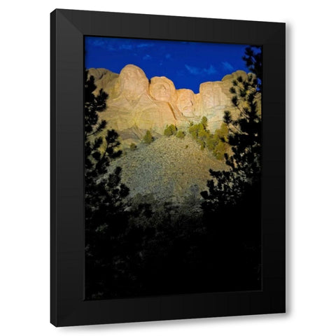 SD, Mount Rushmore lit at twilight Black Modern Wood Framed Art Print by Lord, Fred