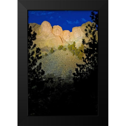 SD, Mount Rushmore lit at twilight Black Modern Wood Framed Art Print by Lord, Fred