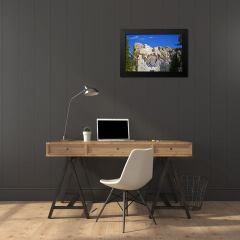 SD, Mount Rushmore framed by Grand View Terrace Black Modern Wood Framed Art Print by Lord, Fred