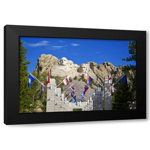 SD, Mount Rushmore framed by Grand View Terrace Black Modern Wood Framed Art Print by Lord, Fred