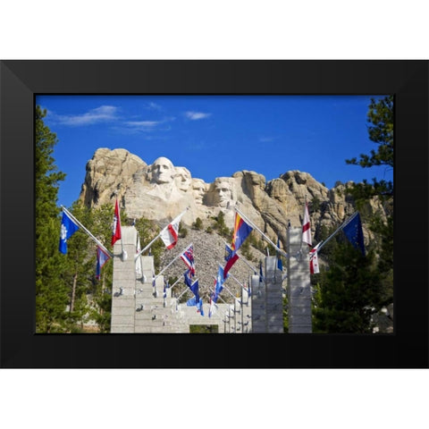 SD, Mount Rushmore framed by Grand View Terrace Black Modern Wood Framed Art Print by Lord, Fred
