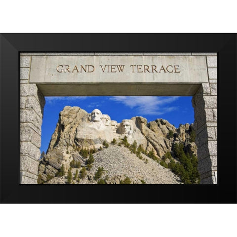 SD, Mount Rushmore framed by Grand View Terrace Black Modern Wood Framed Art Print by Lord, Fred
