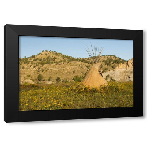 SD, Wild Horse Sanctuary Scenic with teepee Black Modern Wood Framed Art Print by Illg, Cathy and Gordon