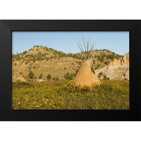 SD, Wild Horse Sanctuary Scenic with teepee Black Modern Wood Framed Art Print by Illg, Cathy and Gordon