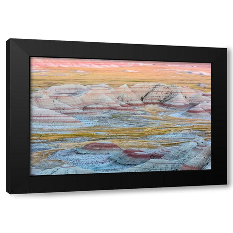 A circular grouping of hoodoo mounds-interspersed with yellow grasses-pinks and red mixed in Black Modern Wood Framed Art Print with Double Matting by Haddad, Sheila