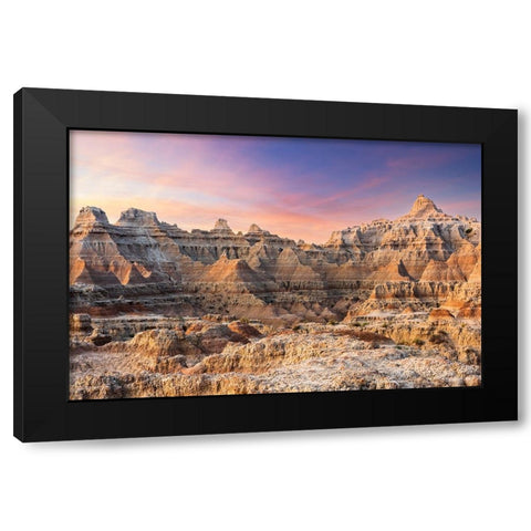 Magnificent set of striated hoodoos set against the backdrop of sunset colors in the sky Black Modern Wood Framed Art Print with Double Matting by Haddad, Sheila