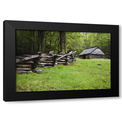 TN, Great Smoky Mts Fence and abandoned stable Black Modern Wood Framed Art Print with Double Matting by Flaherty, Dennis