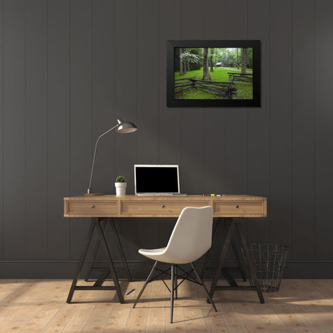 TN, Great Smoky Mts Fence and abandoned cabin Black Modern Wood Framed Art Print by Flaherty, Dennis