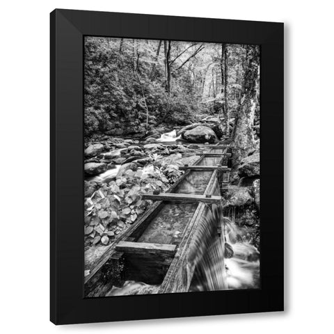 TN, Great Smoky Mts Wooden spillway Black Modern Wood Framed Art Print by Flaherty, Dennis