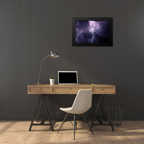 TN, Composite of cloud-to-cloud lightning bolts Black Modern Wood Framed Art Print by Zuckerman, Jim